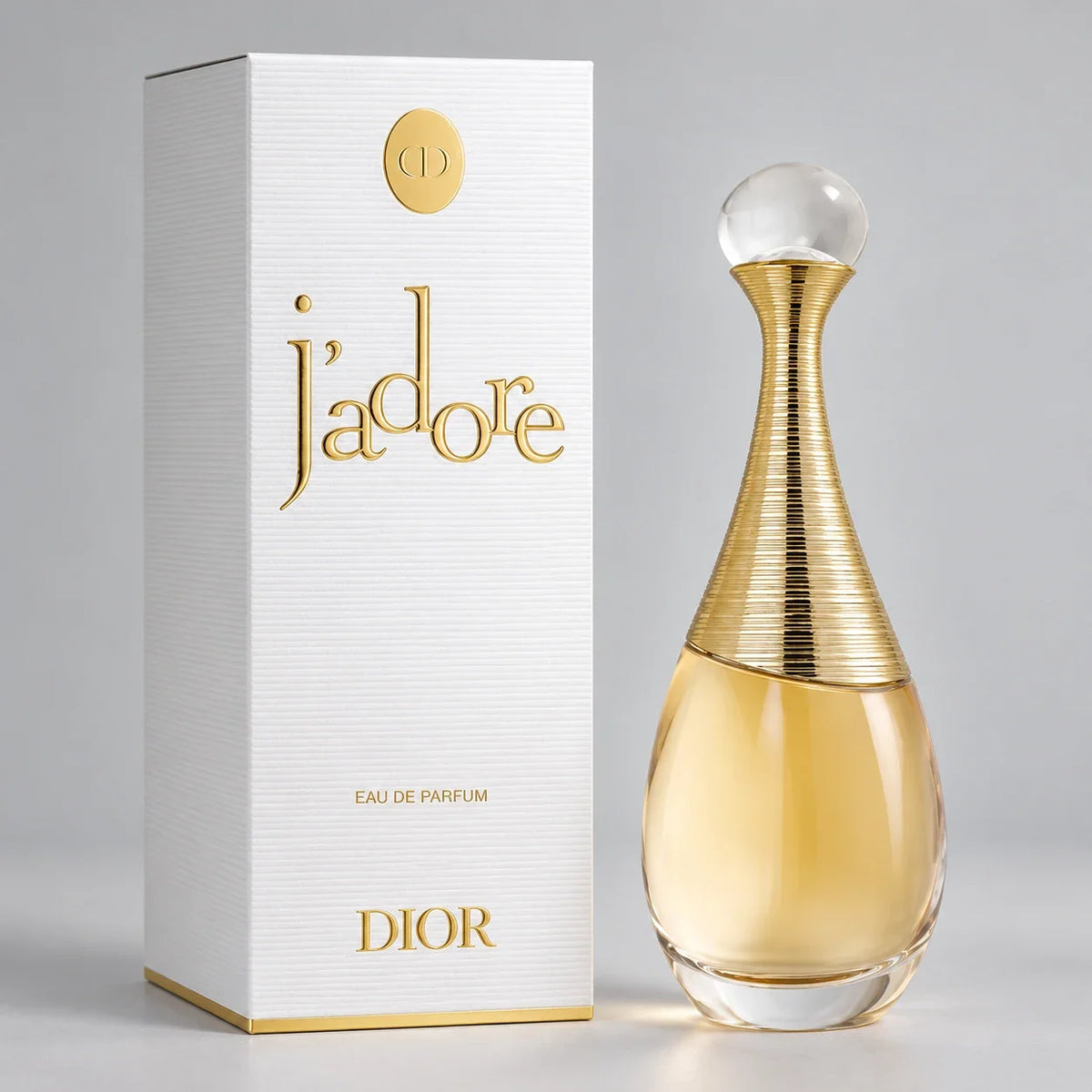 Dior J'adore Eau de Parfum gold bottle and white gift box