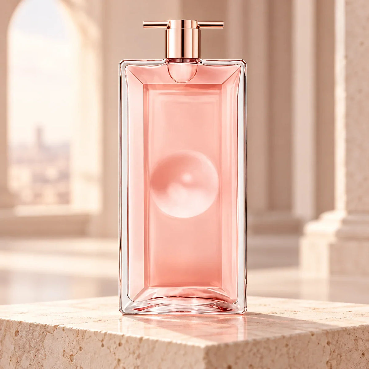 Lancôme Idôle EDP - lifestyle fragrance bottle on ivory pedestal