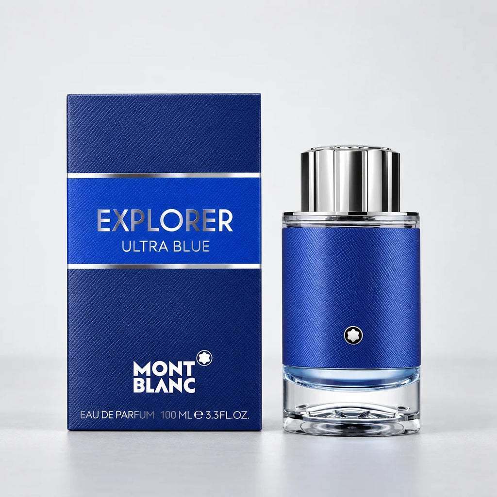 Montblanc Explorer Ultra Blue bottle and box