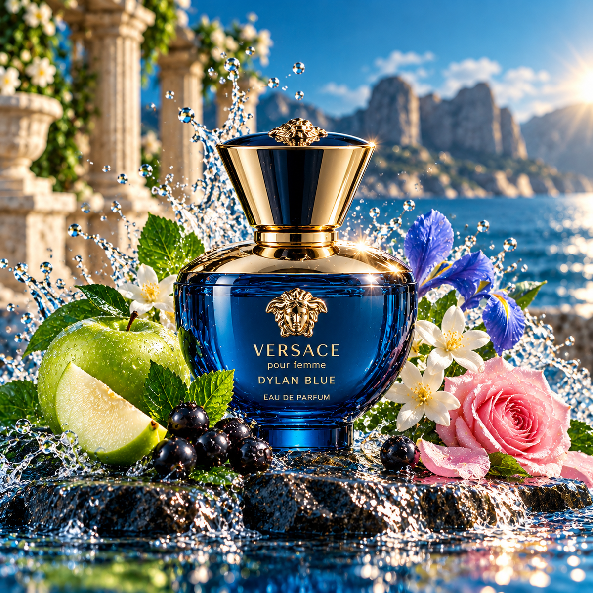 Versace Dylan Blue Pour Femme EDP cinematic fragrance poster