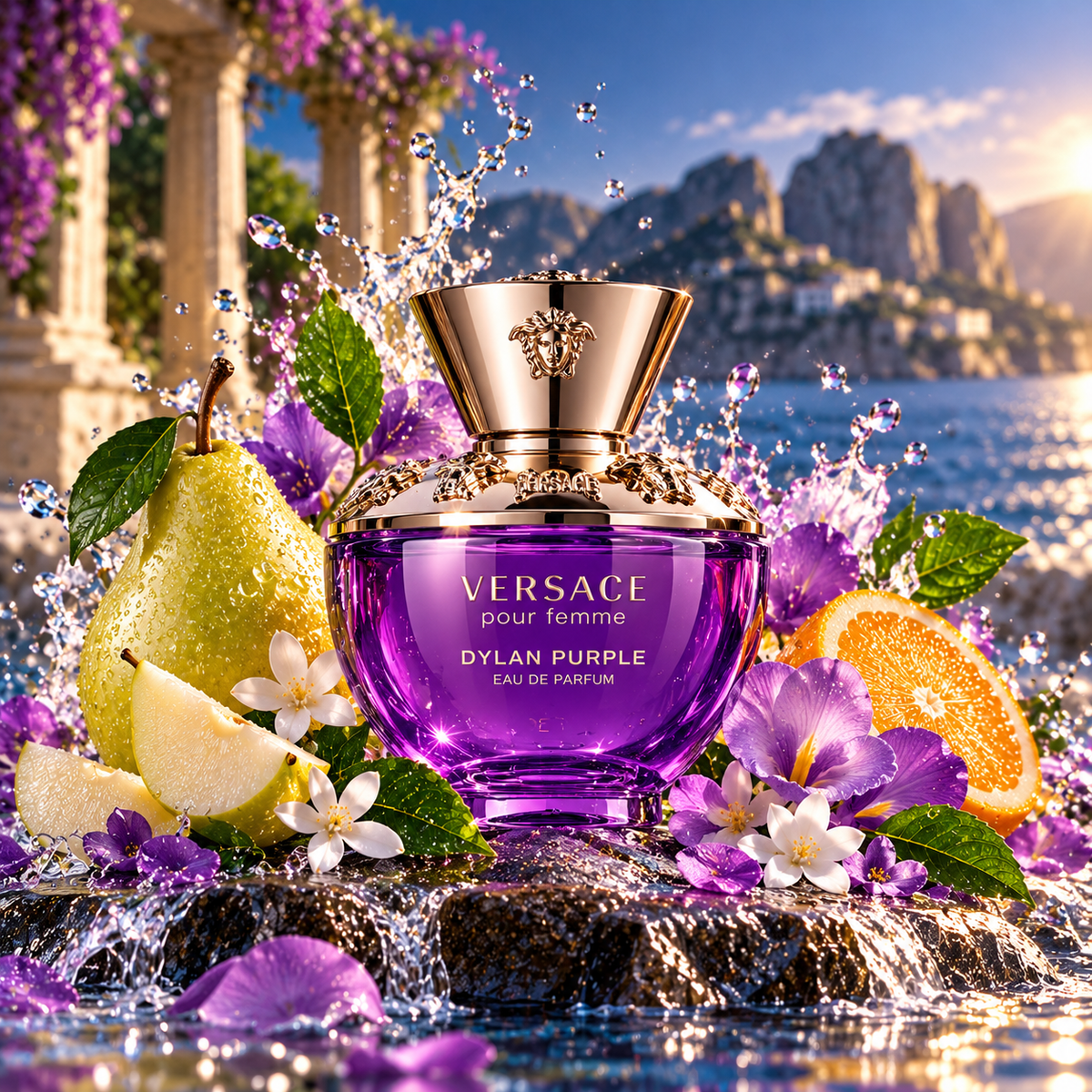 Versace Dylan Purple EDP cinematic fragrance poster