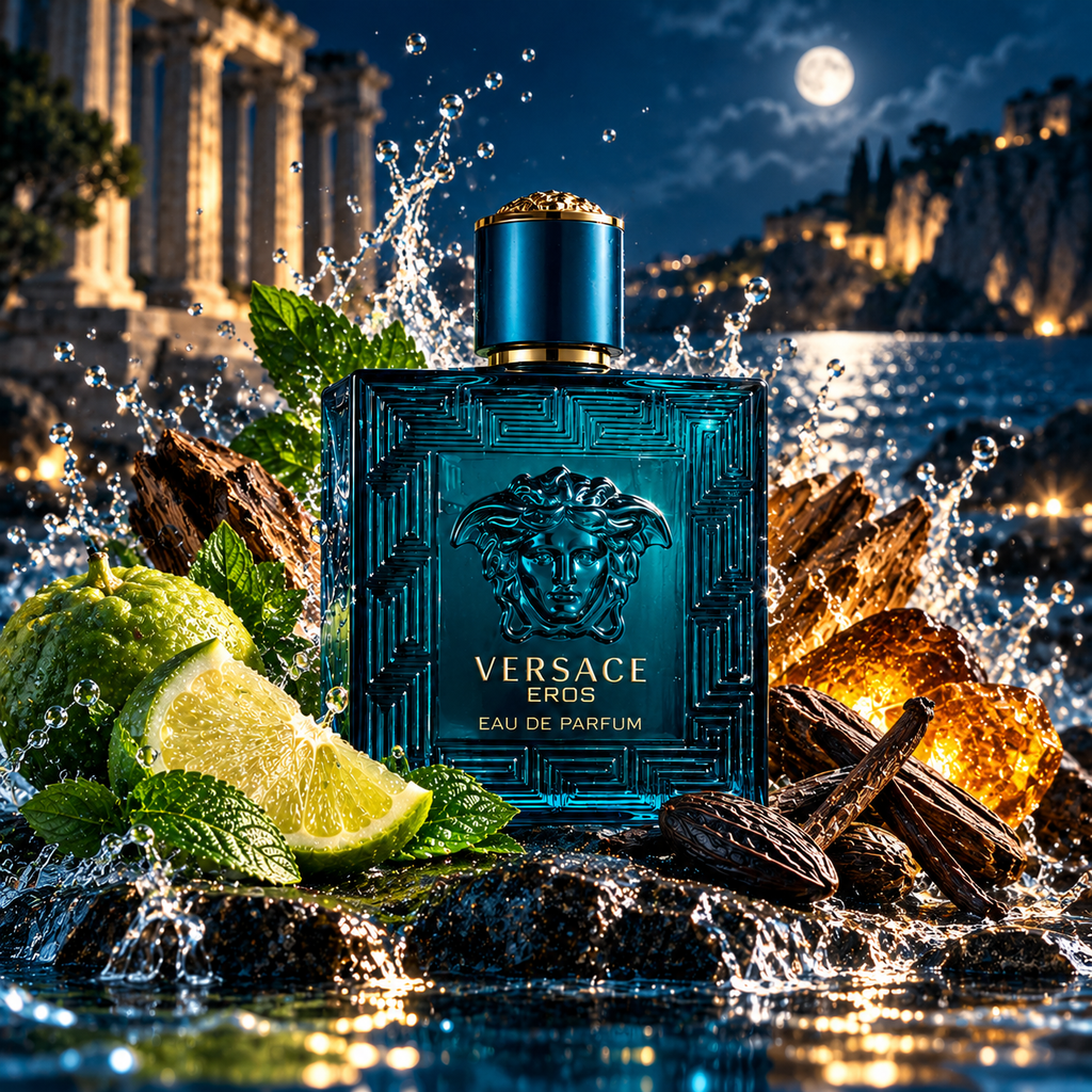 Versace Eros Eau de Parfum cinematic fragrance poster
