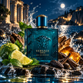 Versace Eros Eau de Parfum cinematic fragrance poster
