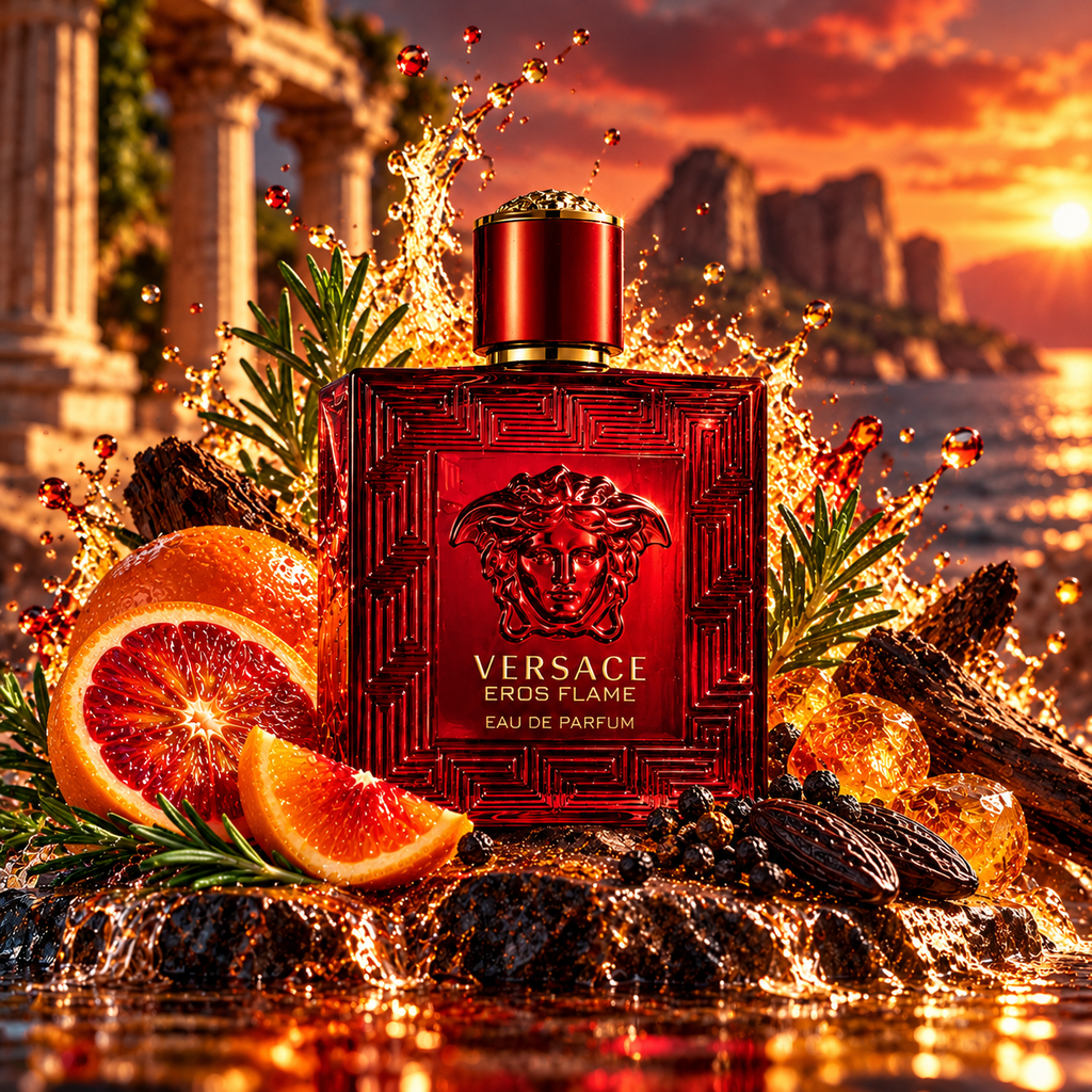 Versace Eros Flame EDP cinematic fragrance poster
